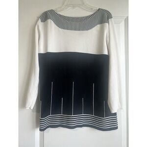 NY Collection Women's Large Black and White 3/4 Length Sleeve Blouse